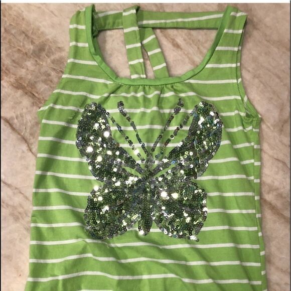 NWOT One Step Up Girls Tank Top Sequin Butterfly - Picture 1 of 6